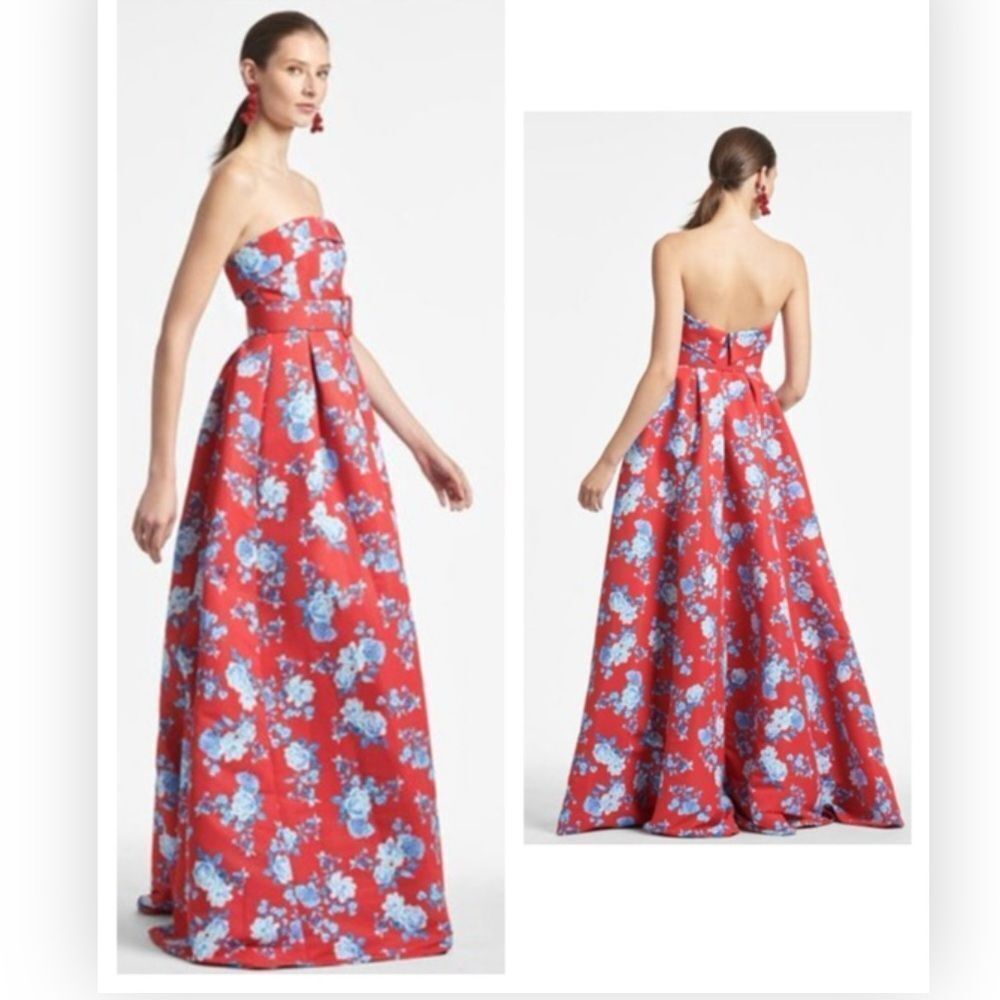 NWT SACHIN + BABI Dress Evening Gown Brielle Red Blue Floral Strapless